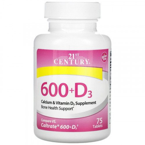 Calcium 600 + D3 75 каплети | 21st Century на марката 21st Century Vitamins от вносител и дистрибутор.